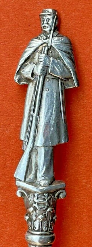 Big 6 " Figural Civil War Soldier Gar Eagle Sterling Silver Souvenir Spoon