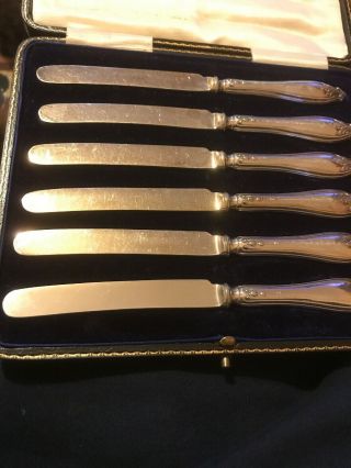 Boxed Set of 6 Antique Sterling Silver Tea/Dessert/butter Knives 1913 3