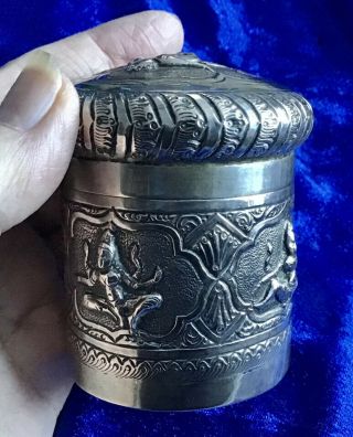 Fine Quality Antique Victorian Anglo/indian Solid Silver Lidded Pot 88.  9 Grams