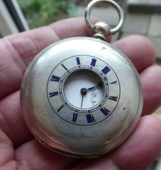 Antique Solid Silver Half Hunter Pocket Watch With Enamelled Chapter Ring