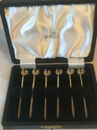 Boxed Set Of Six Gilt Silver Cocktail Sticks - B 