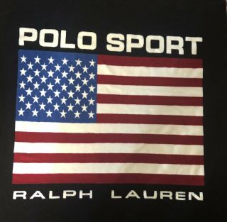 Vtg Ralph Lauren Polo Sport American Flag Throw Blanket Made In Usa Fleece 68x50