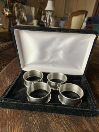 Set Of 4 Sterling Silver Napkin Rings No Mono Right Facing Lion