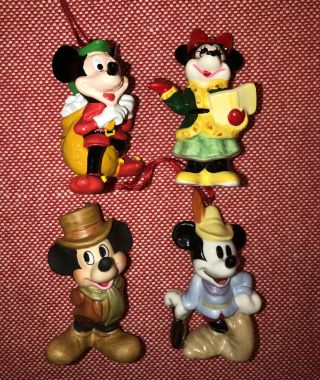 4 Vintage Disney Mickey & Minnie Mouse Ceramic Christmas Tree Ornaments Holiday