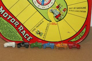 VINTAGE 1920 ' s WOLVERINE TIN MOTOR AUTO RACE GAME w/ SIX CARS 2