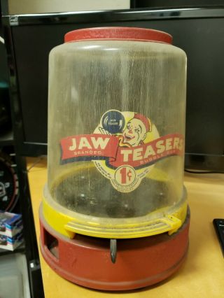 Vintage Jaw Teasers 1 Cent Gum Ball Machine And Bubble Gum Tin