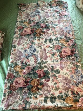 Vintage Ralph Lauren Allison White Multi Floral Ruffled King Flat Sheet Usa Euc