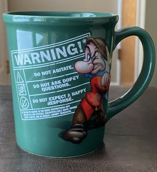 Disney Store Grumpy Coffee Mug Large Cup Dwarf Grumpy,  Green,  Warning,  Rare,  Euc