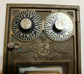 Vintage Eagle US Post Office Mailbox Brass Door 5”x3.  5” Dual Combo Locks 584 2
