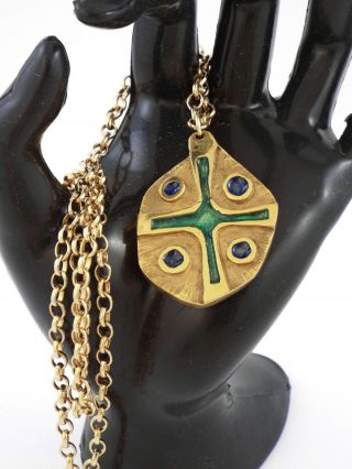 1960s Canada - B Chaudron - Vintage Enamel On Bronze Brutalist Pendant Necklace