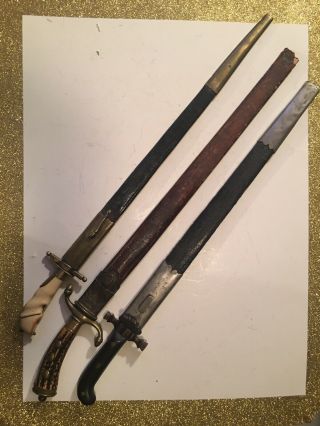 RARE Antique Hunting Sword - Damascus Blade & Orig Scabbard C.  1800 Fine Fine Fine 2