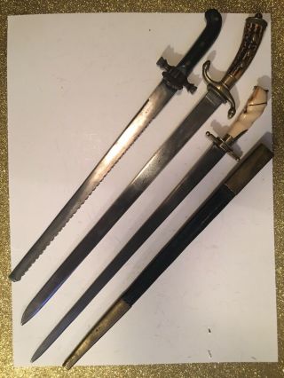 RARE Antique Hunting Sword - Damascus Blade & Orig Scabbard C.  1800 Fine Fine Fine 3