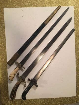 RARE Antique Hunting Sword - Damascus Blade & Orig Scabbard C.  1800 Fine Fine Fine 4
