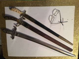 RARE Antique Hunting Sword - Damascus Blade & Orig Scabbard C.  1800 Fine Fine Fine 6