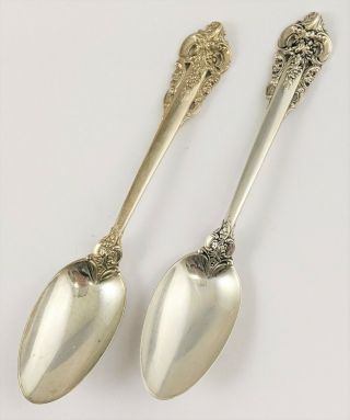 Pair (2) Antique American Sterling Silver Tea Spoon By Wallace Pat Grand Baroque