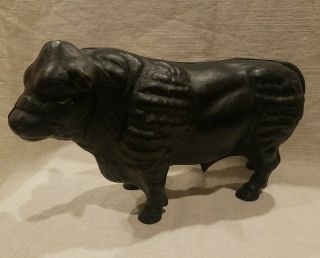 Vintage Black Cast Iron Metal Steer Bull Still Bank 5.  5 " Tall X 10.  5 "
