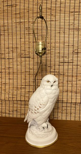 Vintage Franklin The Snowy Owl Fine Porcelain Table Lamp By Raymond Watson