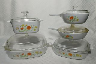 10 Pc Set Vintage Corning Ware Wildflower Casserole Baking Dishes With Lids