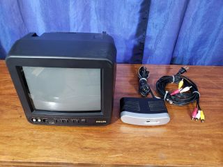 Vintage 9 " Philips Ac/dc Crt Television With Rf Modulator
