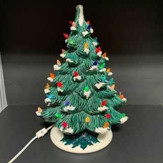 Vtg Ceramic Christmas Tree 16 Inch W/ Wind Up Musical & Plays " O Christmas Tree "