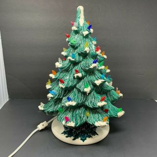 Vtg Ceramic Christmas Tree 16 inch w/ Wind Up Musical & Plays 