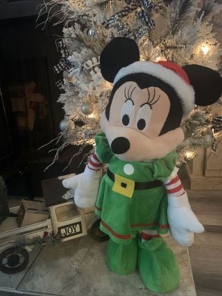 Disney Gemmy Minnie Mouse Holiday Elf Standing Plush Christmas 21 " Door Greeter