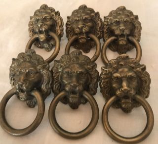 Lion Head Vintage Brass Ring Drawer Pulls Cabinet Hardware Box Handles Set Of 6