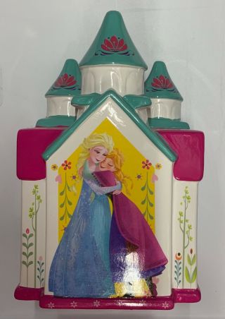 Disney Frozen Elsa & Anna Castle Ceramic Piggy Bank W/ Rubber Stopper