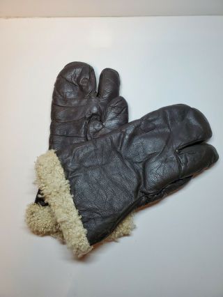 WWII ARMY AIR FORCE A - 9 LEATHER FLYING MITTENS GLOVES VINTAGE 2