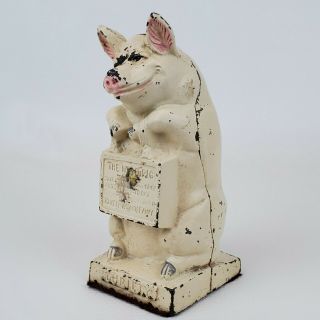 Vintage 1930 ' s Hubley Cast Iron Pig Coin Bank Thrifty The Wise Pig 6.  5 