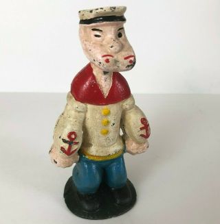 Antique Popeye The Sailor Man Cast Iron Dime Bank Figurine Patina Vintage Old