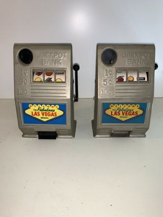 Vintage Las Vegas Jackpot Bank Metal Toy Coin Slot Machine Welcome To Fabulous - 2