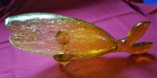 Blenko Crackle Glass Fish Yellow Handcrafted Vintage Collectible