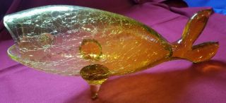 Blenko Crackle Glass Fish Yellow Handcrafted Vintage Collectible 2