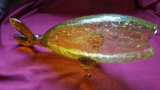Blenko Crackle Glass Fish Yellow Handcrafted Vintage Collectible 3