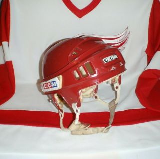 Vtg 1980s Ccm Ht2 With Foam Bumpers Detroit Red Wings Red Hockey Helmet Medium