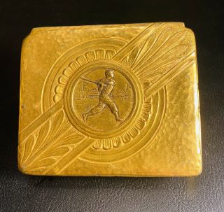 Antique/vtg W.  B.  Mfg Co 790 Box Cigarette,  Trinket Gold Plate Baseball Theme