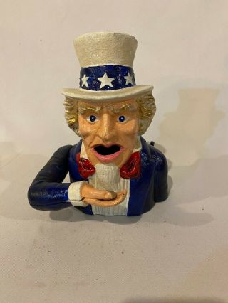 Vintage Uncle Sam Cast Iron Mechanical Coin Bank Toy
