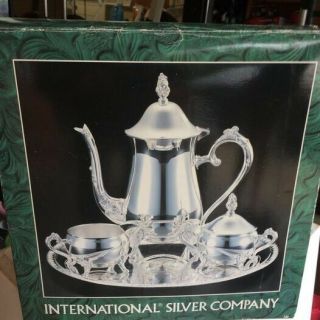 International Silver Plated Coffee Tea Service Set - Pot,  Creamer,  Sugar,  Tray
