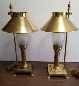 Vintage Paris Istanbul Orient Express Brass Train Railroad Claw Feet Table Lamps