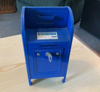 Vintage Blue U.  S.  Mail Box Tin Japan,  7.  25 "