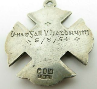Vintage Dublin Silver & Enamel Celtic Cross & Harp Fob Medal 1954 Marker J.  M.  Co 2