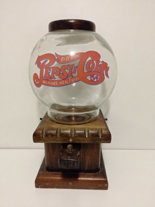 Vintage Double Dot Pepsi - Cola 5 Cent Gumball Machine Wood & Glass