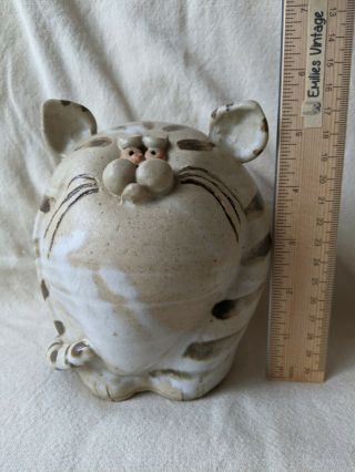 Handmade Stoneware Fat Cat Piggy Bank Studio Pottery Signed By Artist 5.  8 "