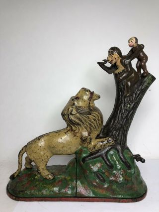 Circa 1883 Kyser & Rex Lion And Two Monkeys Cast Iron Mechanical Bank