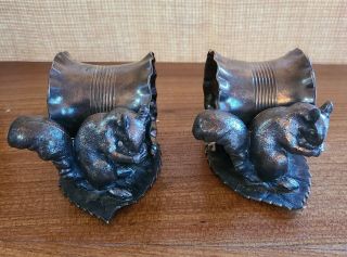 Pair Victorian Rockford Silver Plate Squirrel Antique Napkin Ring Holders