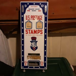Uncle Sam C1940 Victory 5&10c.  Porcelain Front U.  S.  Postage Stamp Machine No Key
