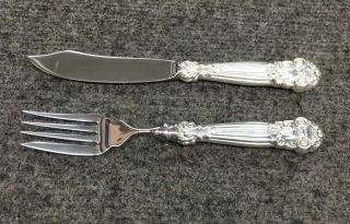 Towle Georgian Sterling Silver Fish Knife & Fork Set W/stainless Blade/top
