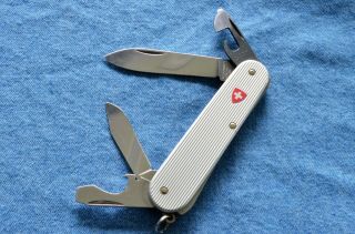 C1973 Victorinox 84mm Cadet Rived Alox Clip - Point Red Old Cross Swiss Army Knife