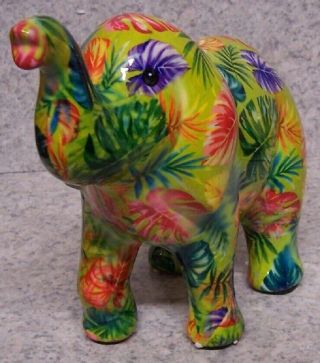 Coin Piggy Bank Ceramic Savings Animal Jungle Elephant Multicolor Green Base